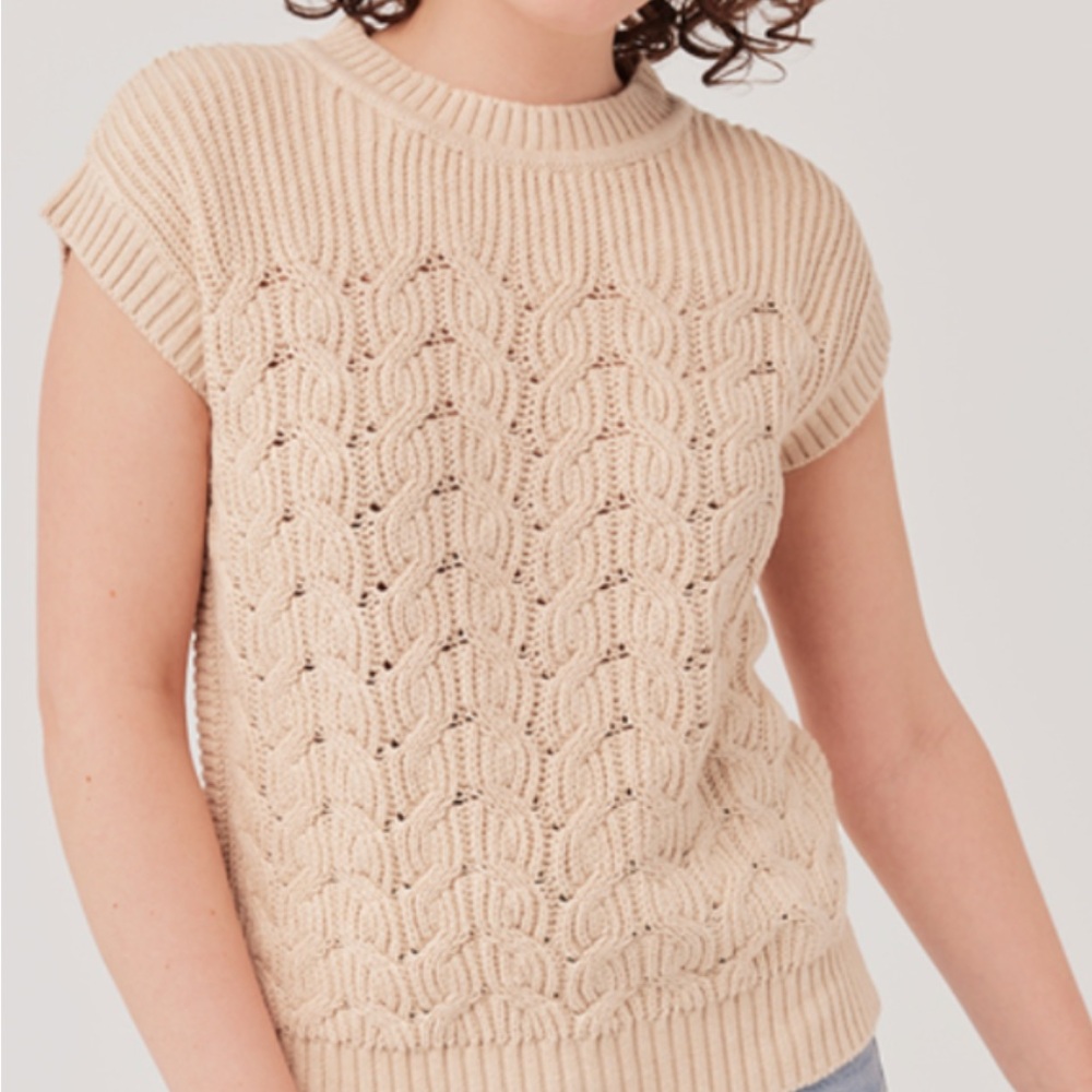 Pact - Cream Crew Neck Cable Knit Sweater